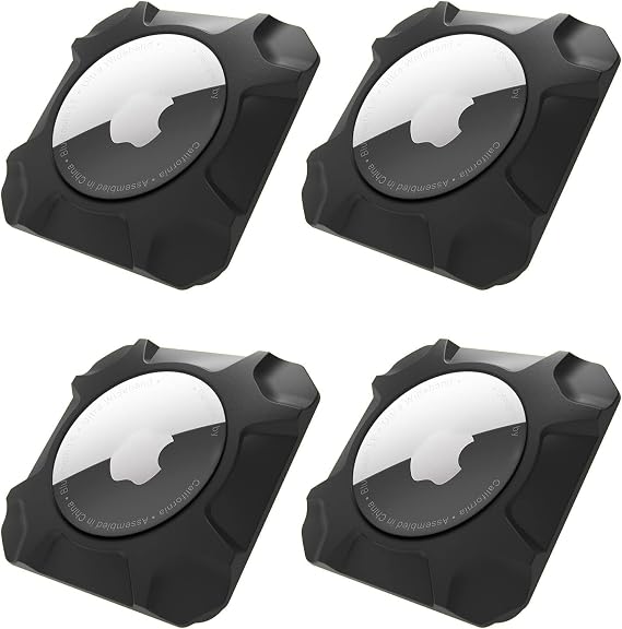 for Airtag Holder Strong Case Stick-On Mount Protective Pasteable Accessories for Air Tag Case with Apple AirTag Hidden Protective Location Tracker (4 Packs Black)