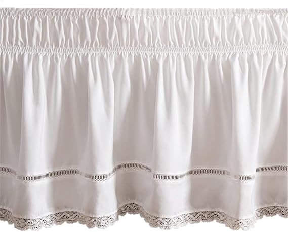 Microfibre Bed Valance Sheet - Single Double King Sizes, White Lace Frilled Design, Extra Deep Fitted Bed Skirt, Soft Breathable & Easy Care (White, 135x200x38cm)