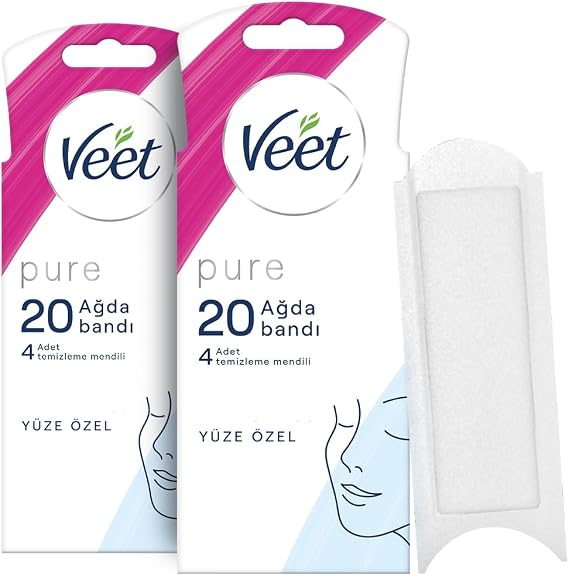 Veet Pure Hipoalerjenik Yüz Ağda Bandı, (2 x 20 Adet), Ağda Bandı, Tüy Alma