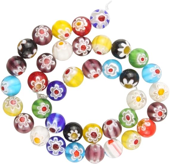 ミッレフィオリランプワーク ガラスビーズ 不規則な形 DIY ネックレス ブレスレット ジュエリー製作用 3個パック 8mm ラウンドビーズ