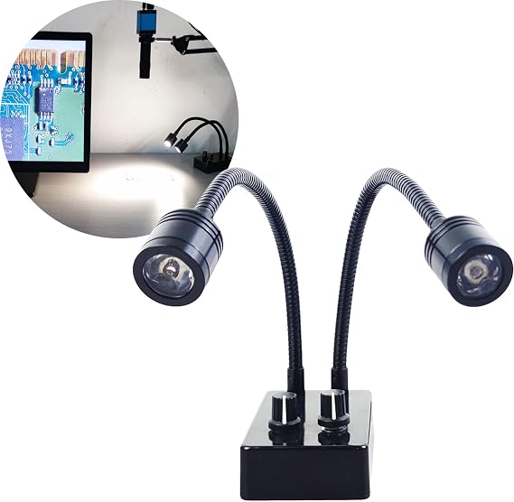 Spotlight Microscope Light Source, USB Desk Mini LED Dual Gooseneck Lights Illuminator for Stereo Microscope Camera Industrial Video Zoom C Mount Lens for Repair Soldering PCB Lab