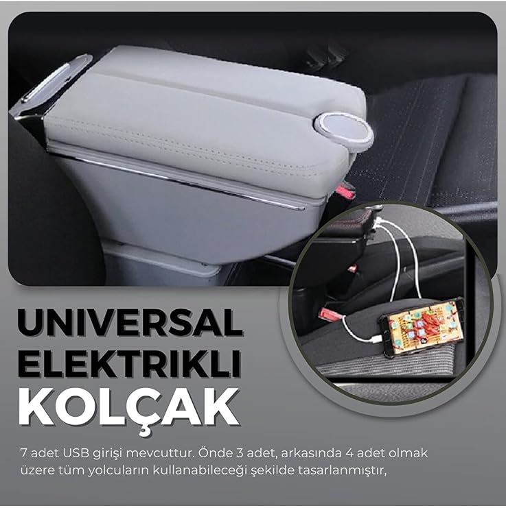 7 Usb Li Her Araca Uygun Universal Kolçak Kol Dayama Çift Açılır (gri)