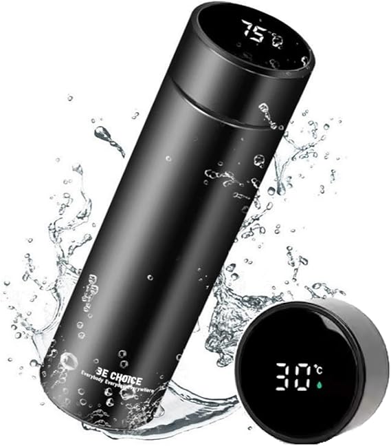 Water Flask for Hot Drink and Cold Drink - Double Walled Stainless Steel Water Bottle with Touch Screen Temperature Display - Vacuum Insulated Water Bottle 500ml for Cycling, Gym, Home, Office