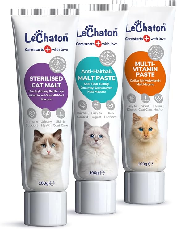 Kısırlaştırılmış Kedi için Tüy Sağlığı ve Vitamin Seti, Malt Paste - Sterile Paste - Multi Paste, Kedi Tüy Yumağı Önleyici, Multivitamin & Kısırlaştırılmış Kedilere Uygun Malt Macunu