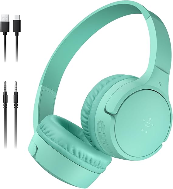 Belkin SoundForm Mini Çocuk Kablosuz Kulaklık – Dahili Mikrofon, 30 Saat Çalma, Eğlenceli Çıkartmalar, Okul, Seyahat, iPhone, iPad, Galaxy için Kulak Üstü Tasarım