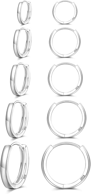 5 Pairs Silver Hoop Earrings for Women Hypoallergenic Small Huggie Earrings