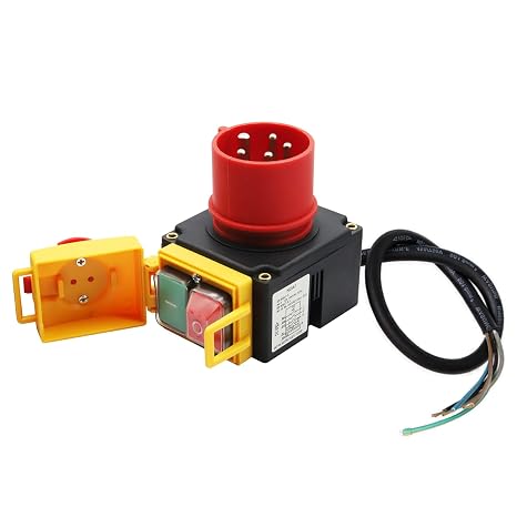 Machine Switch 400 V, 3-Phase Motor Protection Switch with 5P Industrial Plug, Emergency Stop Switch with CEE Plug, Electromagnetic with Phase Inverter, Switch Safety Switch Zero Voltage Switch