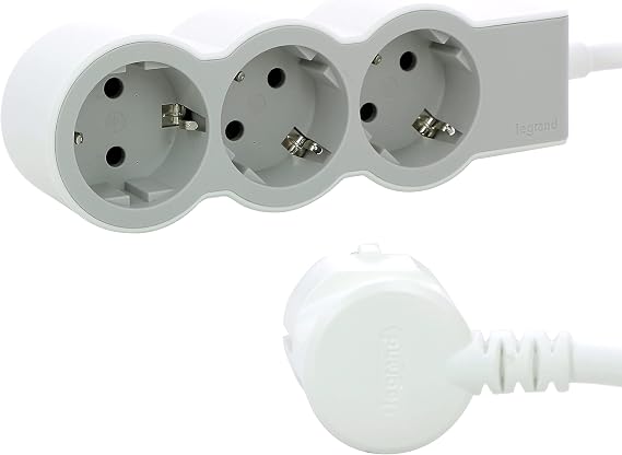 LEGRAND Power Strip, 3 Sockets, 1.5 m Cable, White/Light Grey 694549