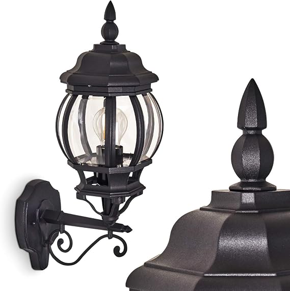 HOFSTEIN Lentua Outdoor Wall Light Metal / Plastic in Black/Clear Wall Light Up in Retro/Vintage/Antique Design E27 IP44 Entrance Area Patio Front Door Yard