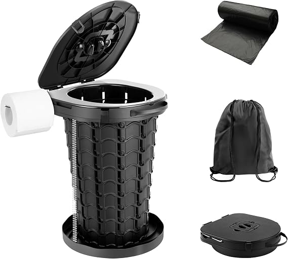 Large Portable Toilets for Adults, 18.6" H, Load 440Lb, Black