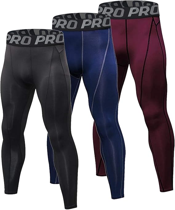 3 Pack Mens Compression Leggings Cool Dry Base Layer Sports Running Tights Cycling Trousers for Workout Athletic Training Gym