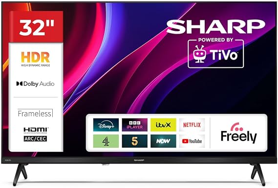 Sharp 32-inch HD Ready Smart TV, HDR10, Wi-Fi, Dolby Atmos, 60 Hz