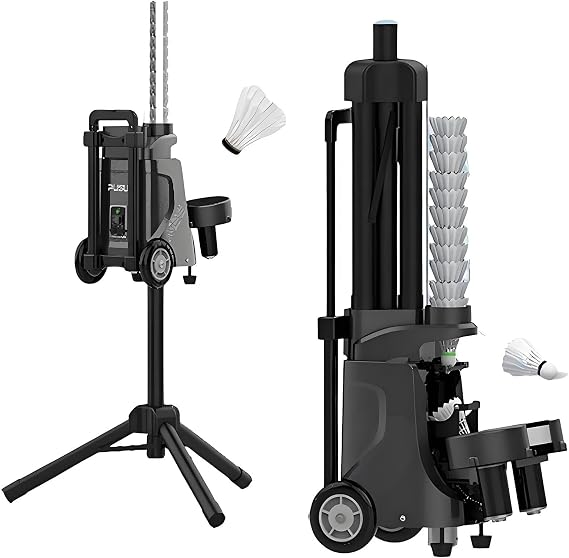 Portable Badminton Pitching Machine, Variable Speed 1-5s, with Wheels for Self-Training, Includes 60 Shuttlecocks