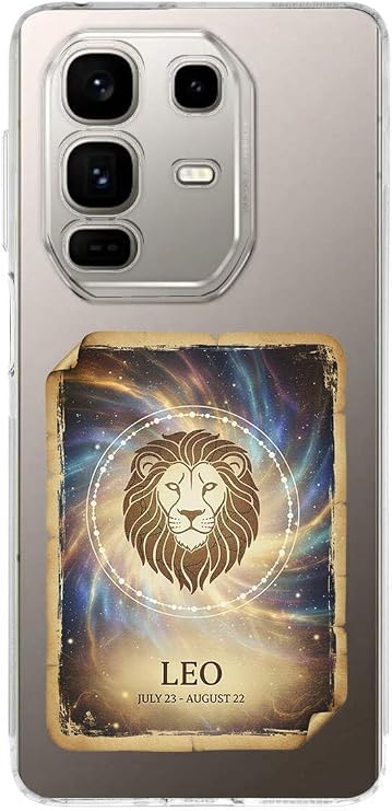 Infinix Note 50 Pro Plus ile Uyumlu Burç Kartları Aslan Tasarımlı Şeffaf Silikon Kılıf