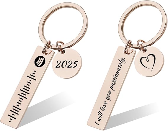Personalised Spotify Code Keyring,Custom Engraved Spotify Music Keychain Gift,Couples Keychain Gift
