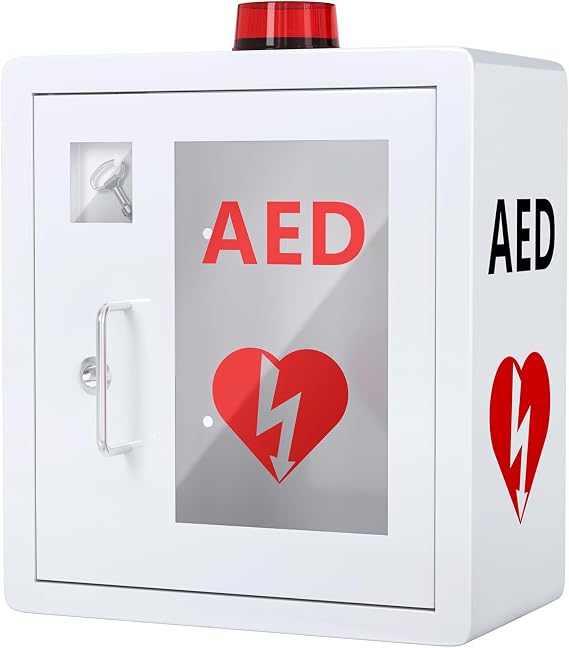AED Cabinet Large White Wall Mount Stainless Steel Public Space Emergency Devices