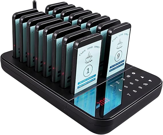 Wireless Buzzer Calling System, Restaurant Pager System, Vibrating Food Pickup Device, Dessert Shop Queue Number Calling System, for Restaurants, Cafes, Fast Food Restaurants,16 pagers