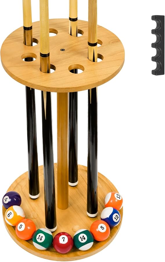 Billiard Cue Rack, Pool Table Accessories Hold 8 Cues, Pool Cue Stick Holder Wooden Floor Stand Pool Cue Holder for Game Room Billiard Room Decor