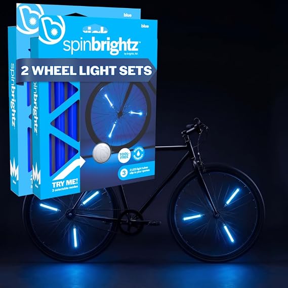 Brightz SpinBrightz LED自転車ホイールライト 2個パック ブルー - 夜間乗馬用キッズバイクライト - 男の子、女の子、大人の自転車用の自転車アクセサリー - クールなバーニングマンバイクライト すべての年齢向け