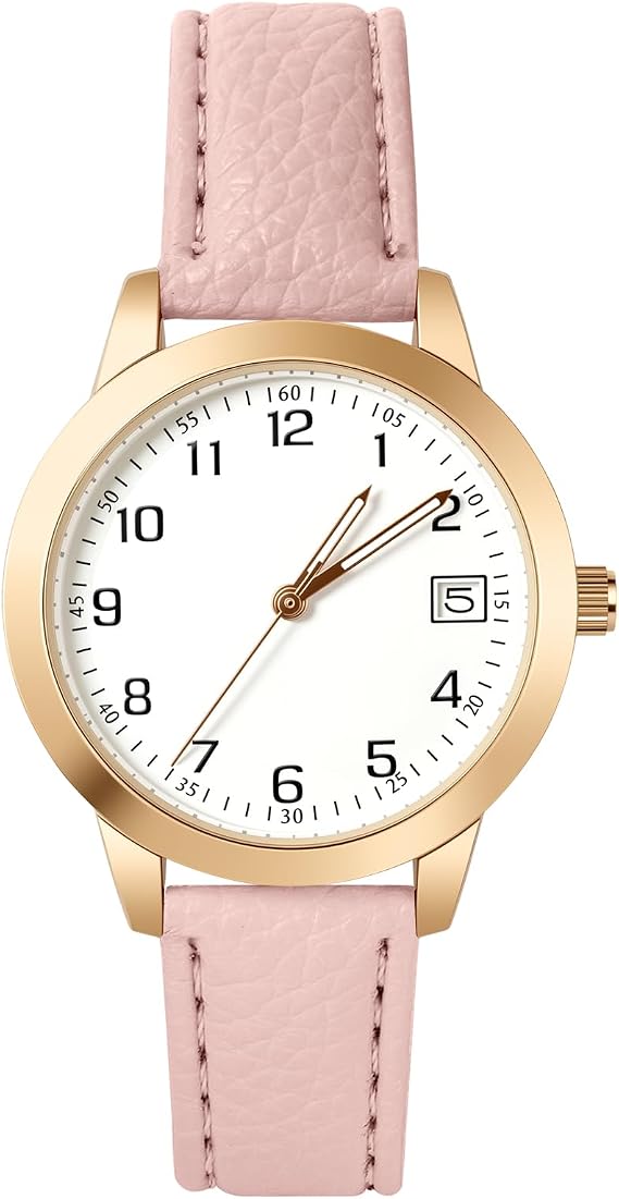 Women's Leather Watch Women's Analogue Quartz Watch with Date Watches Women's Simple Business Classic Wristwatch Casual Quartz Watch Dress Watch Night Light