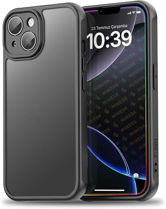 Minesk iPhone 13 için MattCover Serisi Arkası Mat Polikarbonat Kenarları Silikon ve Köşeleri Güçlendirilmiş Kamera Korumalı ince Silikon Kılıf (Düz, 13)