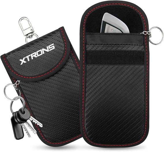 XTRONS 2 Pack Faraday Small FOB Protection Pouches w Metal Clip for Car Key
