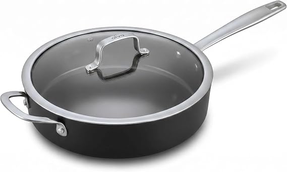 Alva Maestro 4QT Ceramic Nonstick Sauté Pan with Lid – Made With No PTFE, PFOA, PFAS, Oven & Induction Safe to 400°F – Easy Clean, Deep Sauté Pan for Family Meals, Braising & One-Pot Cooking