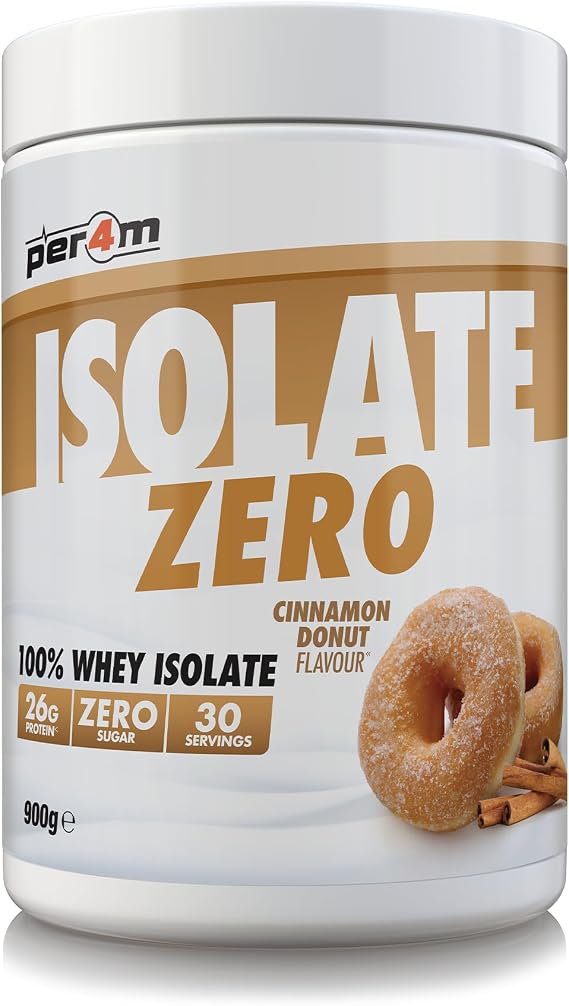 Per4m Isolate Zero Premium Whey Protein Powder | Superior Flavour Ultra Filtered + Amino Acids | Fast Absorbing Zero Sugar Gluten Free Shake for Lean Muscle & Recovery (900g, Cinnamon Donut)