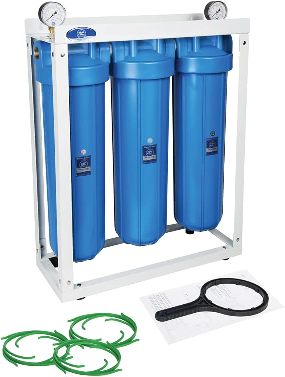4" x 20" Triple Water Filter Housing, Blue, 1” Brass BSP Connection