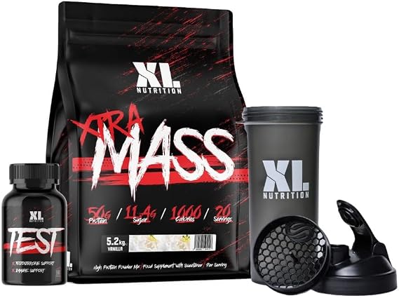 Test Boost & Mass Gainer Bundle | Test Supplements for Men | D-Aspartic Acid, Fenugreek, Zinc | Whey Protein Powder with Added Creatine 5.2kg | Includes Shaker Bottle (5.2kg, Vanilla)