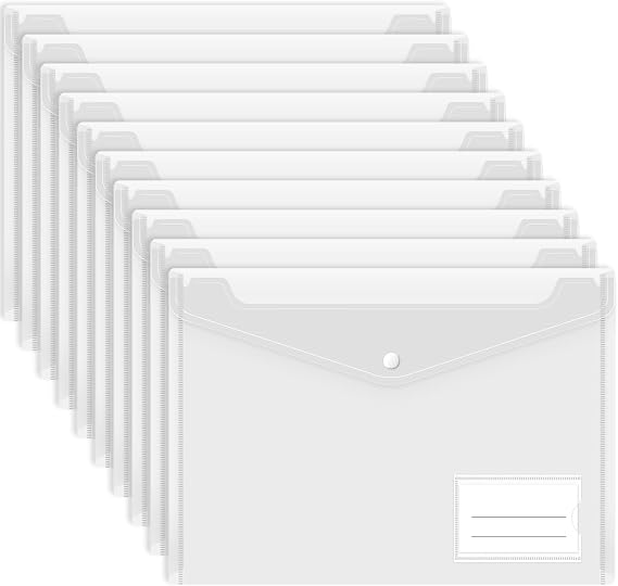 Smarpau A4 Plastic Wallets 10 Pack, Clear File Folders with Button Closure