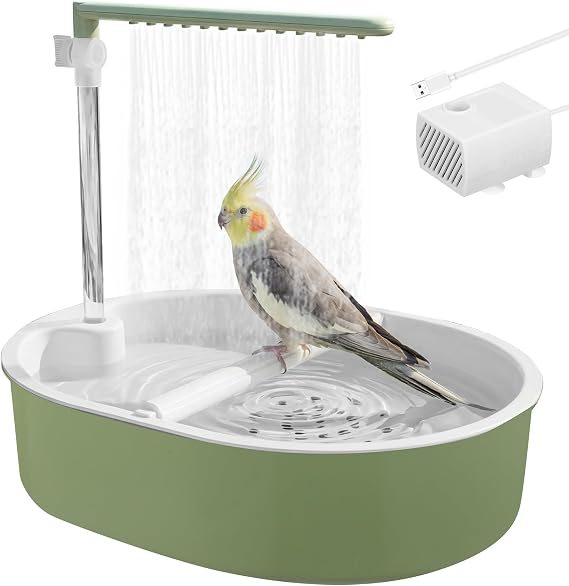 Automatic Bird Bath for Cage, Large Budgie Bath Parrot Bathtub with Adjustable Water Flow and Auto Water Dispensing Design, Bird Cage Accessory for Parakeets Budgies Cockatiels Sun Conures