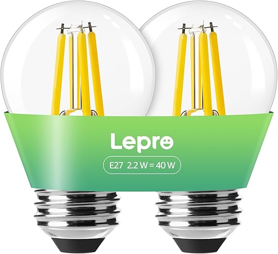 Lepro G45 E27 Screw Bulb A-Rated, Warm White, 2.2W = 40W, 470LM, Pack of 2 [Energy Class A]