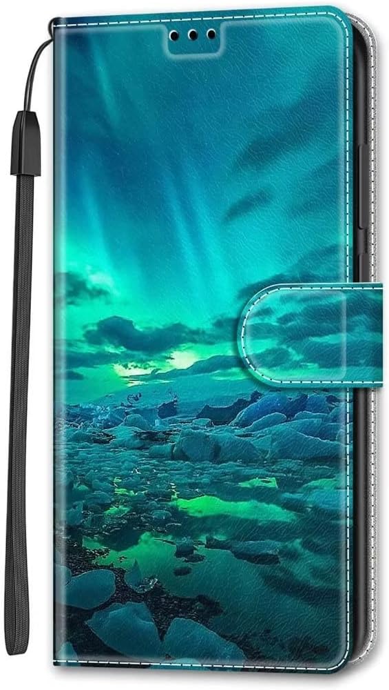Designed for Huawei Honor X7 カードスロットと折り畳みブラケット付きプリント財布カバーPUレザーマグネットカバーと紐掛け式フルプロテクト携帯カバー ケース Green
