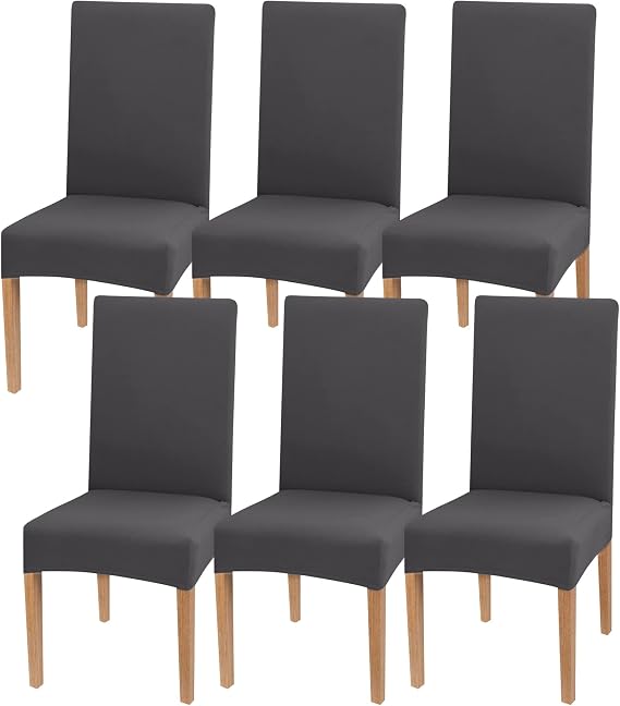 Newthinking Stretch Chair Covers for Dining Room, High Back Dining Chair Covers, Removable and Washable Full Wrap Elastic Chair Cover for Hotel, Wedding, Kitchen, Dining Room (Dark grey, 6 Pack)