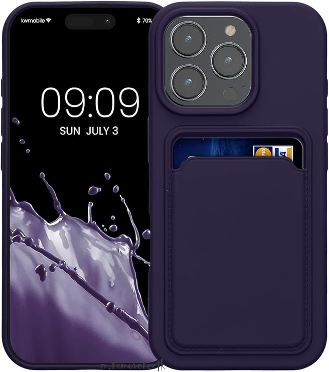 m.tk moveteck iPhone 16 Pro ile Uyumlu Kılıf, Kamera Korumalı, Kartlıklı, Cüzdanlı, Yumuşak Silikon, Mor