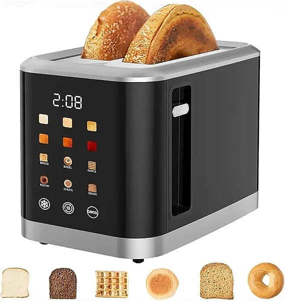 Digital Bread Toaster with Touch Screen LCD, 2-Slice with 6 Bread Types & Shade Settings, 1.5-Inch Wide Slots, Ideal for Bagels & Waffles, Quick & Easy Toasting