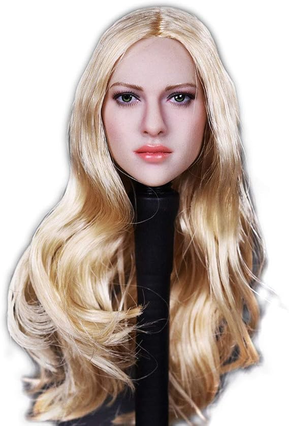 1/6 Scale Female Head Sculpt, Europe America Women Doll Head Compatible with HT, VERYCOOL, TTL and Phicen TBLeague 12" Action Figure's Body - Light Gold Long Curly Hair
