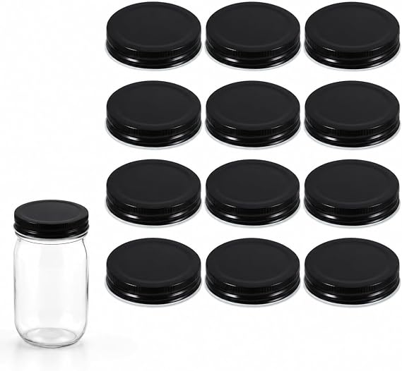 SUPVOX 70mm Black Jar Lids 12 X Tinplate Cup Lids for Mason Jar