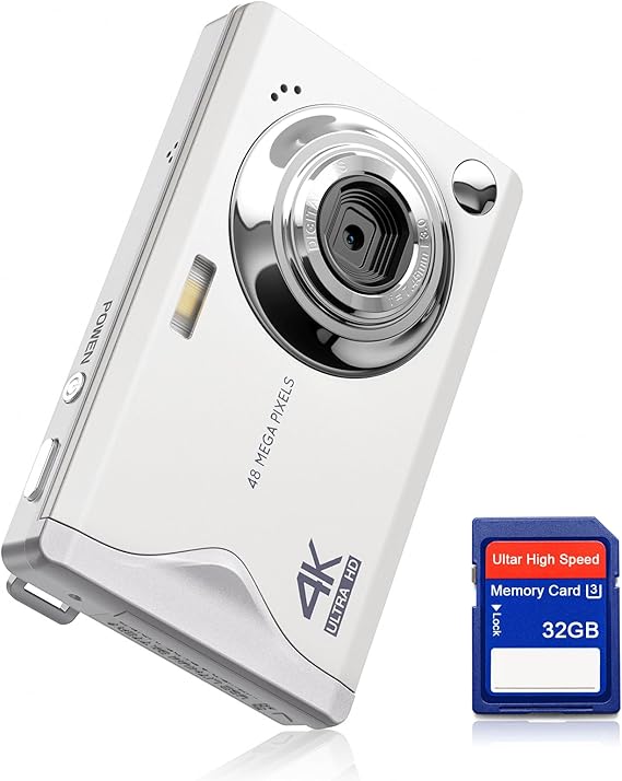 Digital Camera CCN 48MP 1080P FHD Photo Camera with 3.0 Inch Screen 16X Digital Zoom Portable Compact Camera with 32GB TF Card USB Cable for Teenagers Adults Beginners White