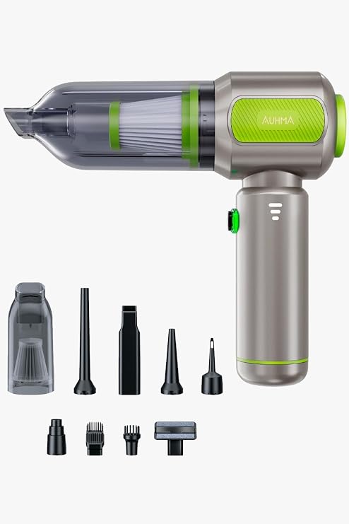 Şarjlı Araç Süpürgesi Kablosuz Araç İçi Süpürge 17000Pa Vakumlu Şarjlı 6000mAh 100W Fırçasız Motor (Yeşil)