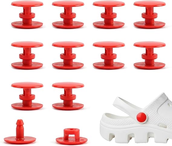 10Pcs Plastic Rivets Croc Rivets Croc Strap Button Replacement Rivets Replacement Plastic Push in Fastener Rivets for Crocs Shoes Boots Wristband Home Daily Use (Red)
