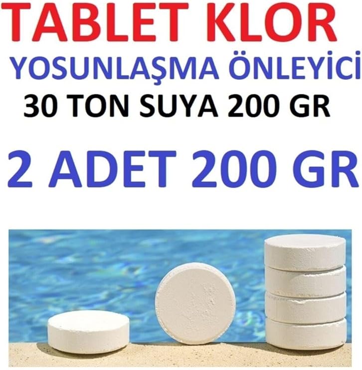 Tablet Klor 200 Gr 2 Adet Yosun Önleyici Havuz Temizleyici Kloru Su Dezenfektanı