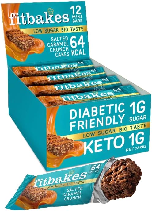 Fit bakes Salted Caramel Mini Bars, Keto 1 Net Carb, Low Sugar, 12x19g