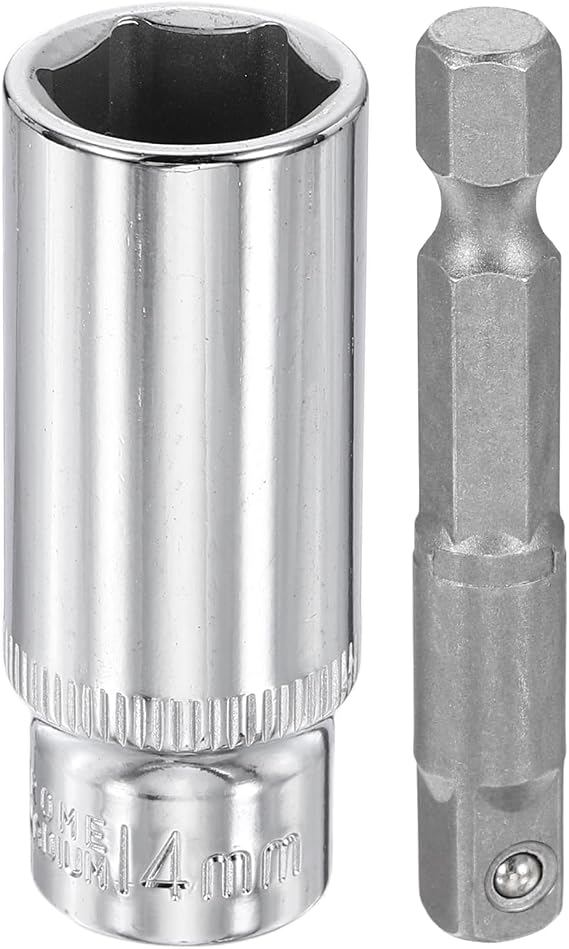 sourcing map Deep 6-Point Impact Socket 1/4" Drive 14mm Socket 50mm/2" Long