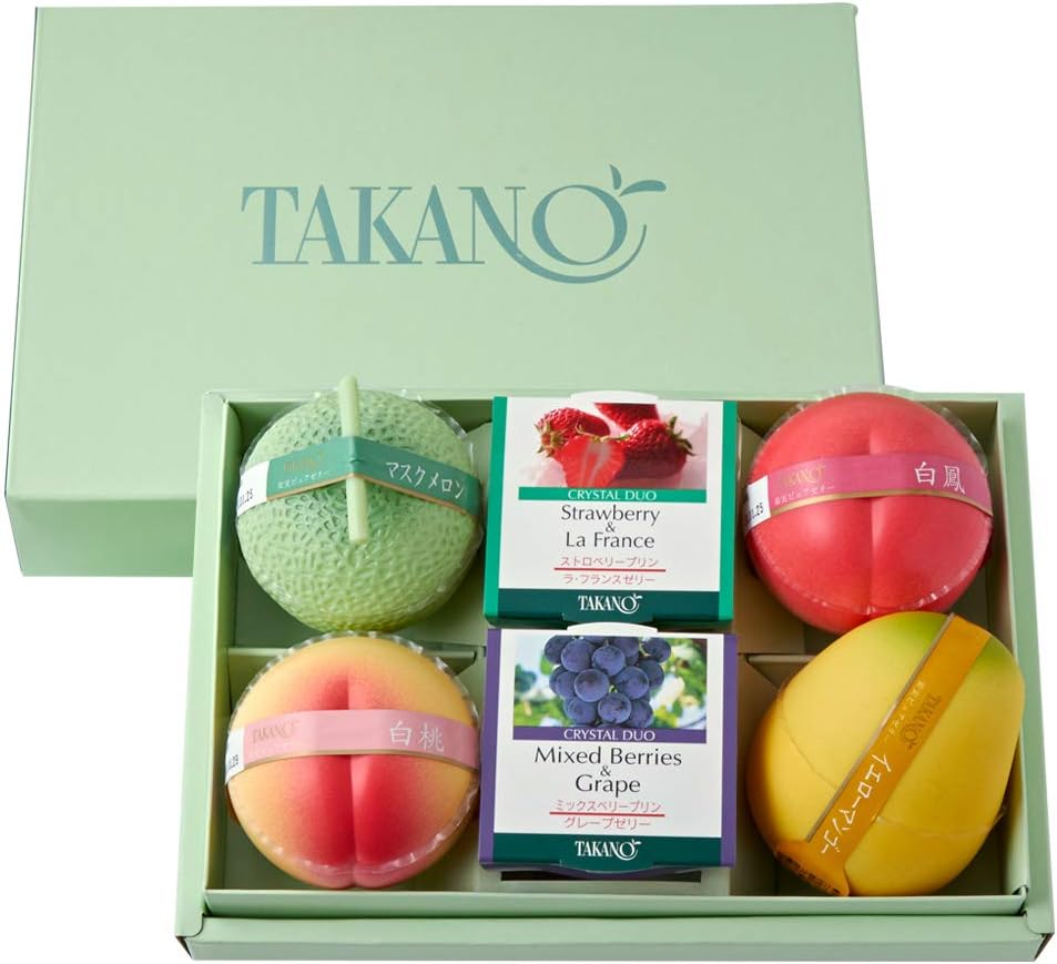 Shinjuku Takano Pure Fruit Jelly & Crystal Duo EC, Pack of 6 White Peach, White Phoenix Peach, Musk Melon, Yellow Mango, Strawberry, Grape, Fruit Jelly, Pudding, Gift, Assorted Set, Hand-carried