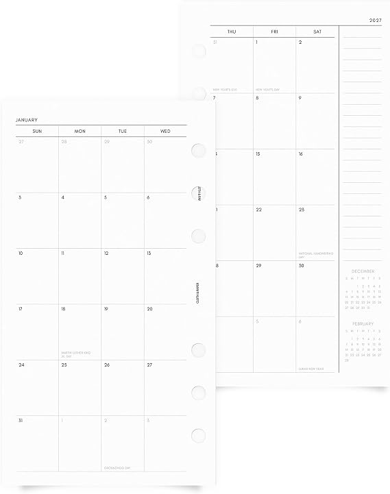 Cloth & Paper 2027 Dated Monthly Planner Inserts | Sunday Start | Personal Planner Refills with Monthly Calendar Pages, Goals, Priorities, Important Dates, Notes, Holidays & Year at a Glance