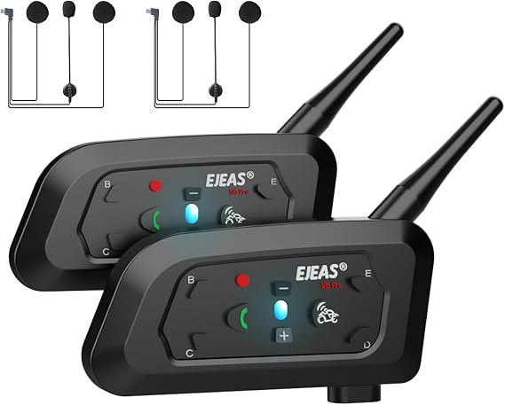 V6 Pro+ Motorcycle Helmet Bluetooth Intercom Headset, Up to 6 Riders 2-Way IP67 Waterproof Wireless Motorbike Communication System for Dirt Bike/ATV/Off Road, 2Packs