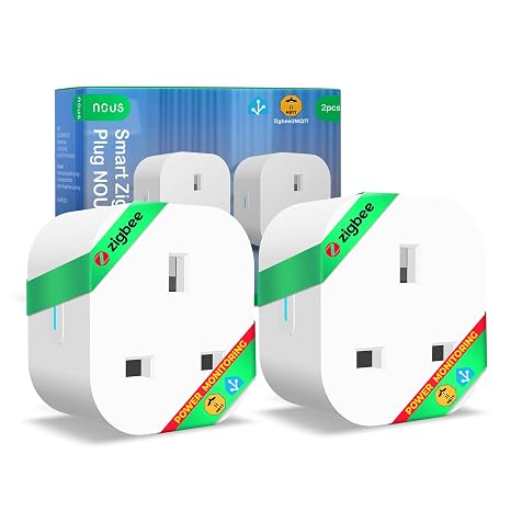 ZigBee Smart Plug 13A UK(ZigBee Hub Required) with Energy Monitoring, Voice Control, Timer & Schedule, Compatible with Alexa, Google Home, Home Assistant, Compact Design, 2 Pack