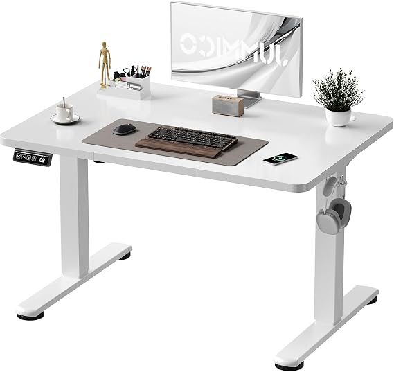 JUMMICO Electric Standing Desk 100 x 60 cm Home Office Height Adjustable Desk, Computer Lift Table with Smart Panel, Sit Stand Desk with Height Memory, White